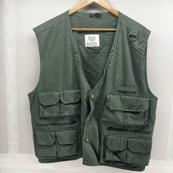 Players By Van Heusen Fishing Vest Jacket Men's M Green Utility Pocket Cotton - Picture 1 of 6